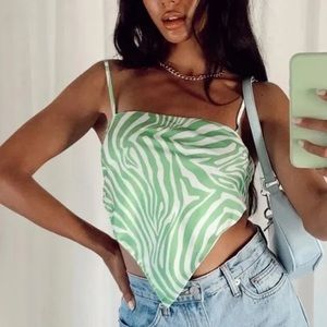 NWOT Princess Polly Green & White Zebra Stripe Animal Print Bandana Tank Top